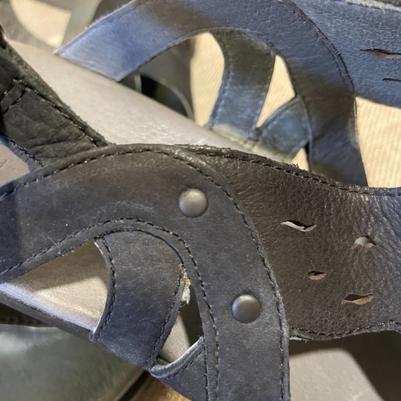 MERRELL "Veranda" Wedge Ankle Strap Sandal, Black Leather - 10 - Picture 10 of 14